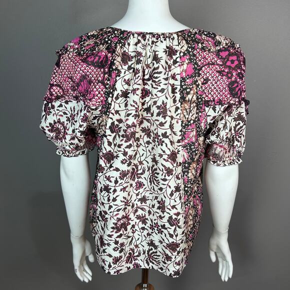 Ulla Johnson top Small Arusi Poplin Top Pink Print Cotton Silk Puff Floral - Picture 6 of 13